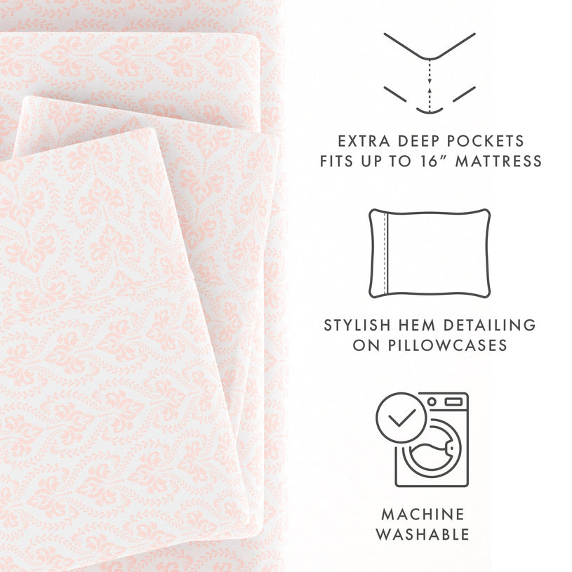 Classic in Pink Pattern 4-Piece Sheet Set - Sale