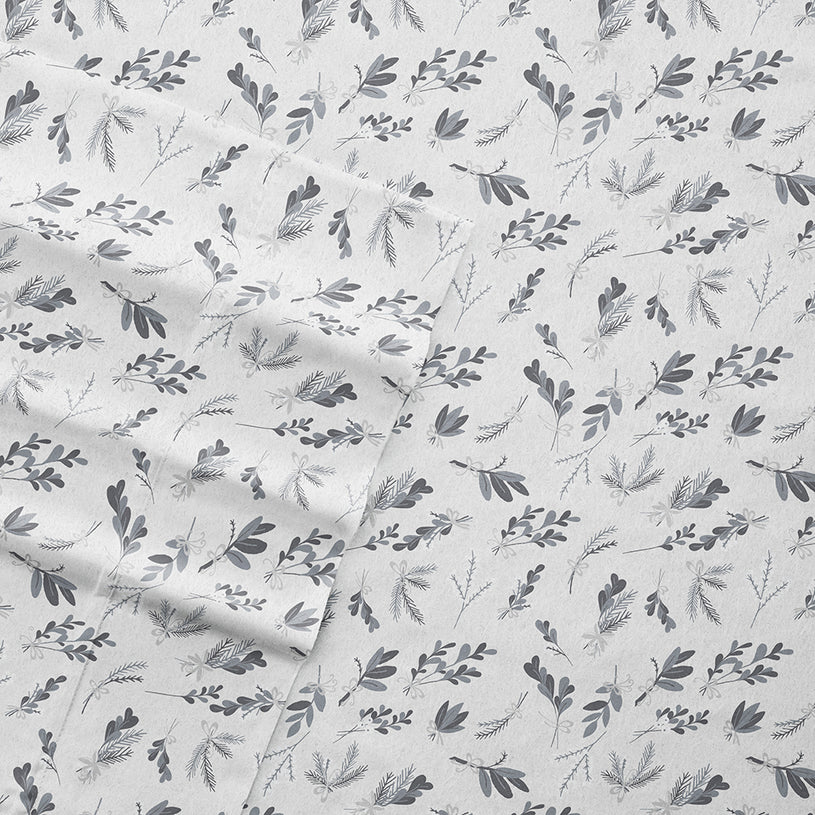 Light Gray, Botanical 4-Piece Flannel Sheet Set, C3A Image