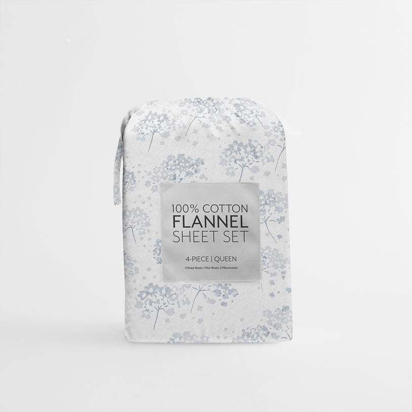 Light Blue, Flower Bunch 4-Piece Flannel Sheet Set, C4 ImageLight Blue