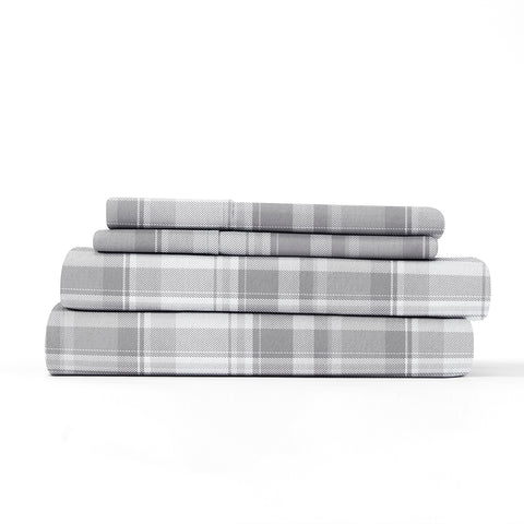 Light Gray, Plaid 4-Piece Flannel Sheet Set, ALT4 Image