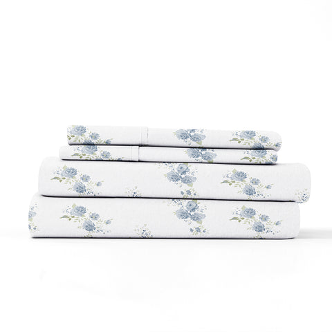 Light Blue, Rose Bunch 4-Piece Flannel Sheet Set, ALT4 Image