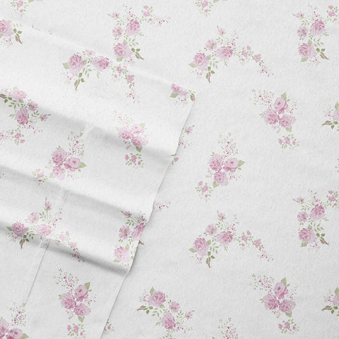 Pink, Rose Bunch 4-Piece Flannel Sheet Set, C3A Image