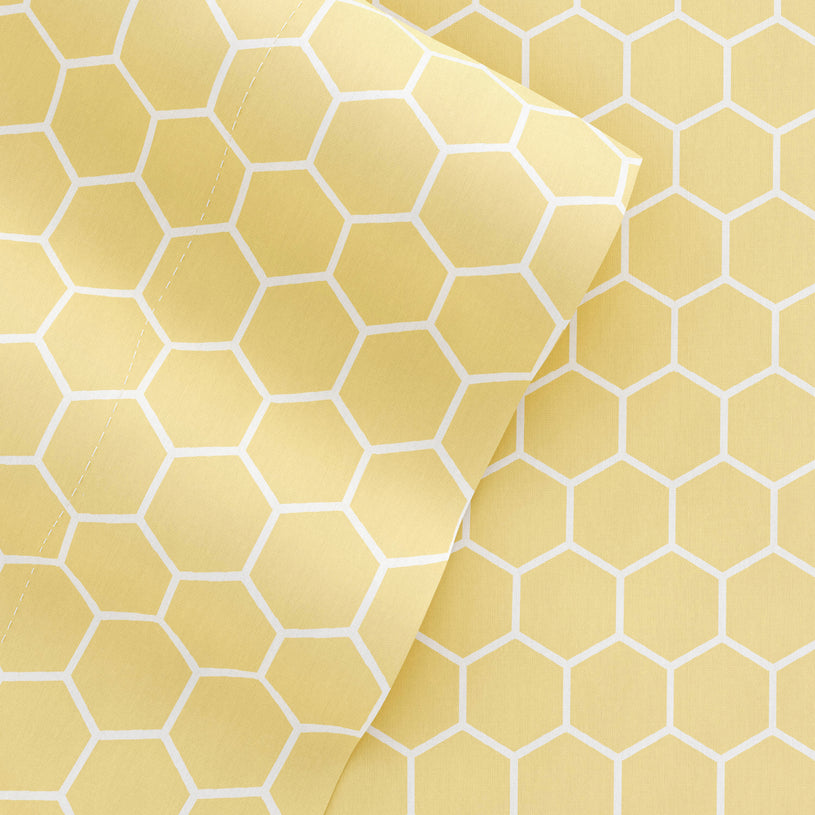 Yellow, Honeycomb Pattern 4-Piece Sheet Set