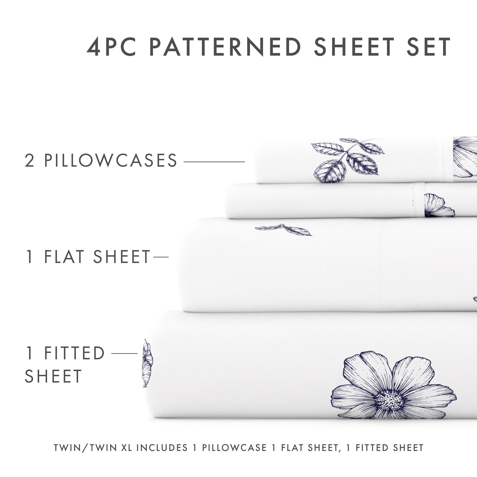 Indigo Flowers Pattern 4-Piece Sheet Set - Sale - Linens And Hutch