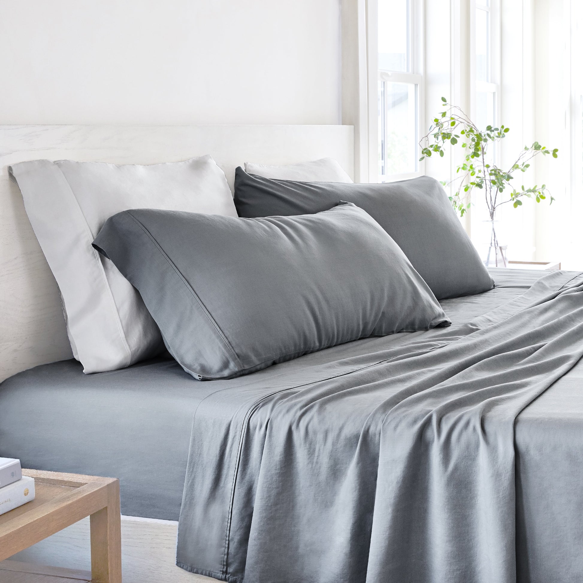 Gray, 4-Piece Linen Bamboo Blend Sheet Set