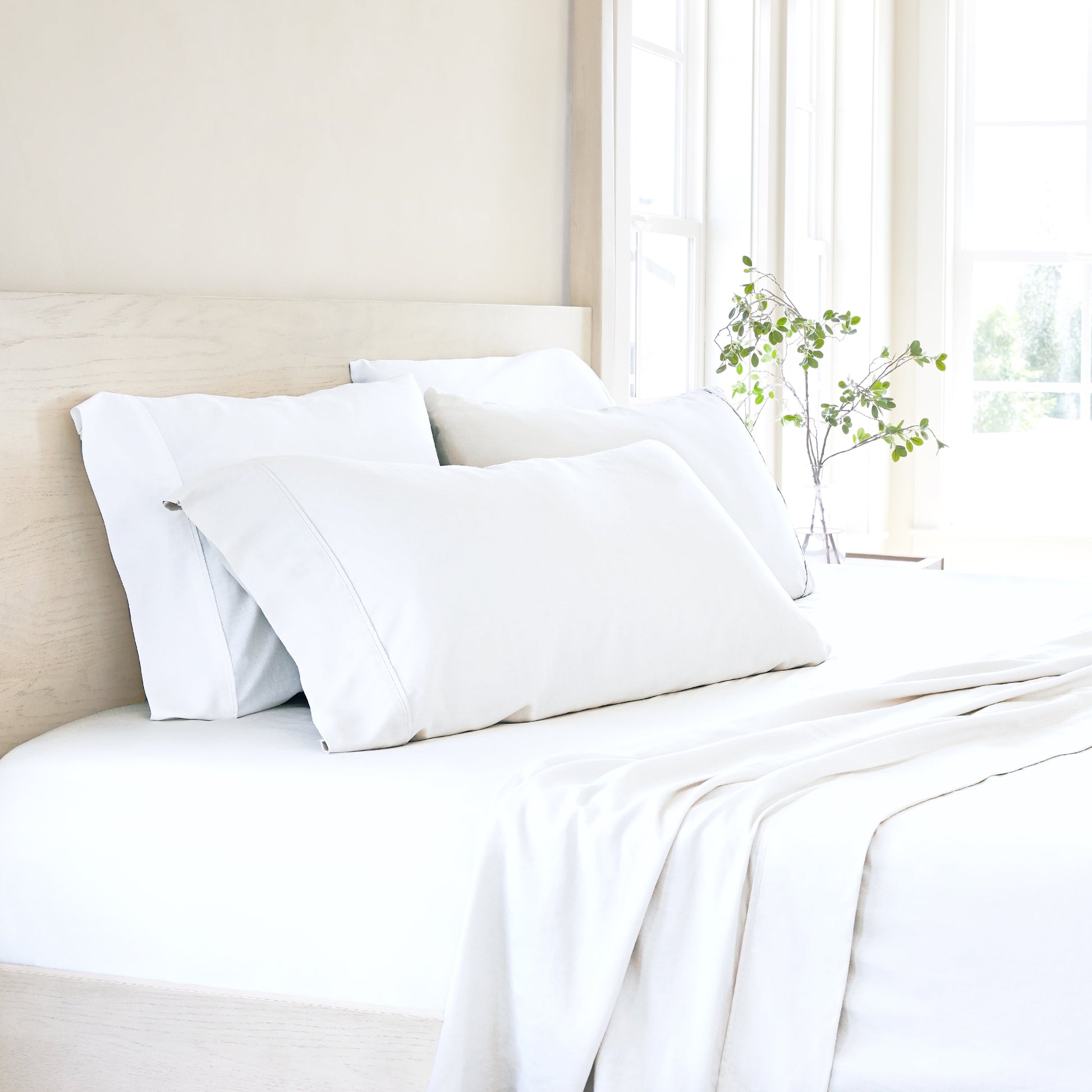 White, 4-Piece Linen Bamboo Blend Sheet Set