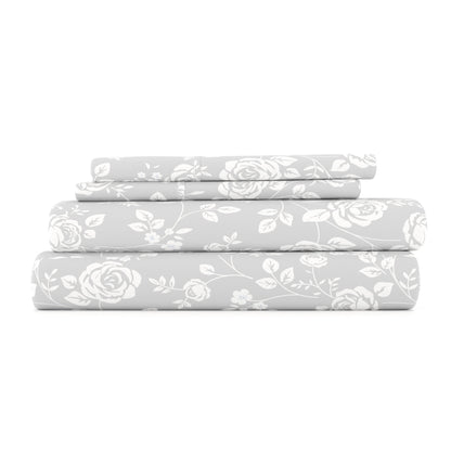 Rose Gray Pattern 4-Piece Sheet Set - Sale - Linens And Hutch