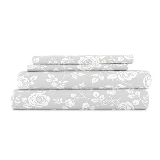 Rose Gray Pattern 4-Piece Sheet Set - Sale - Linens And Hutch