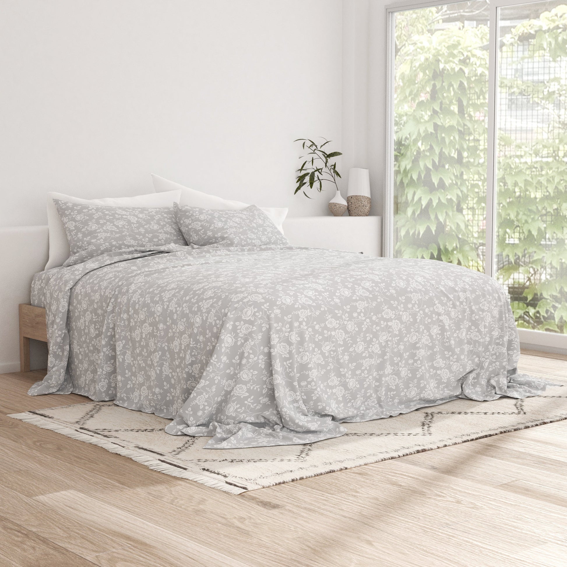 Rose Gray Pattern 4-Piece Sheet Set - Sale - Linens And Hutch