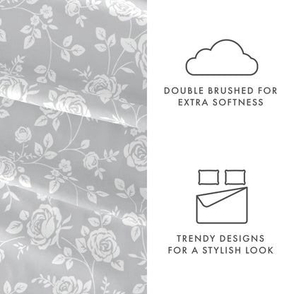 Rose Gray Pattern 4-Piece Sheet Set - Sale - Linens And Hutch