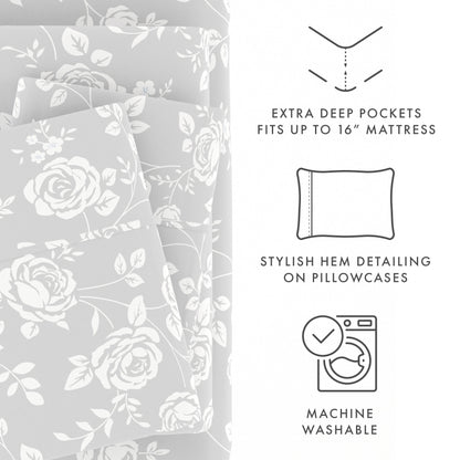 Rose Gray Pattern 4-Piece Sheet Set - Sale - Linens And Hutch
