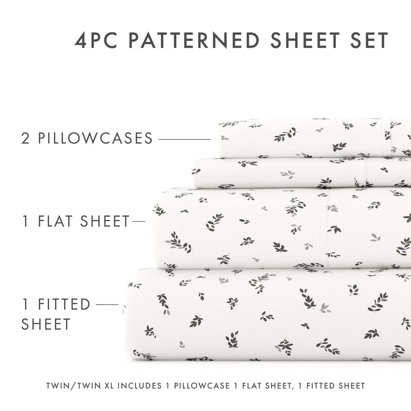 Spotted Leaves Pattern 4-Piece Sheet Set - Sale