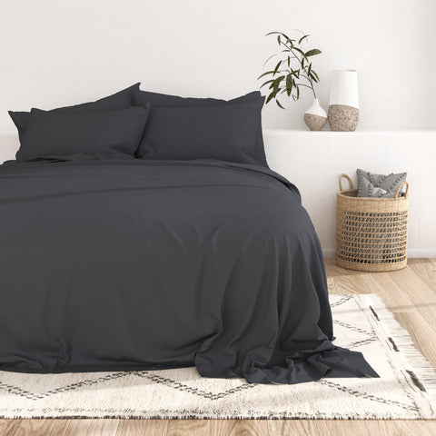 Soft Essentials Premium Double Brushed 6 Piece Sheet Set (Queen - Black)