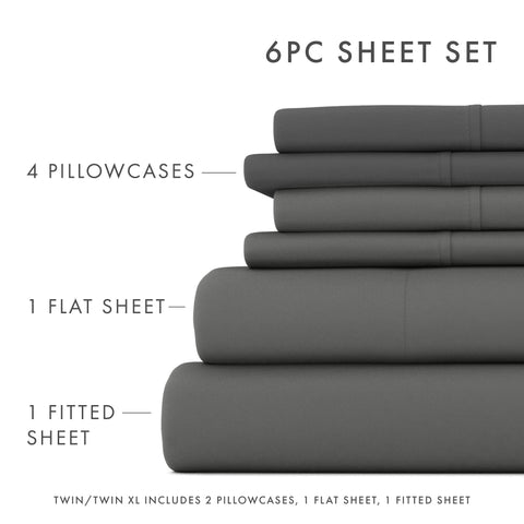 Home Collection Premium Ultra Soft 6 Piece Bed Sheet Set Twin Black