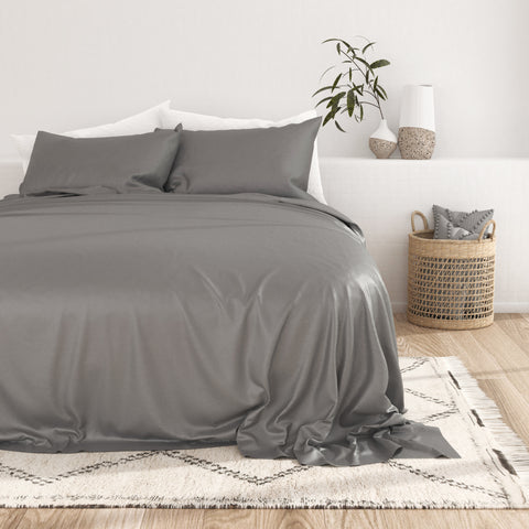 Cosy House Collection Luxury Bamboo Bed Sheet Set - Hypoallergenic Bedding Blend - 4 Piece - Queen, Silver