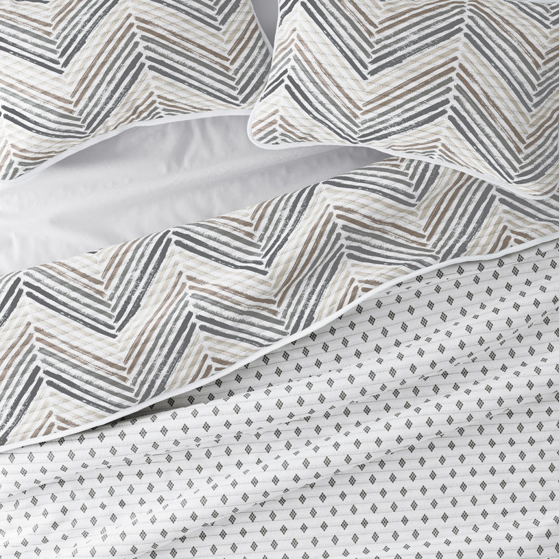 Diamond Chevron Reversible Quilted Coverlet Set