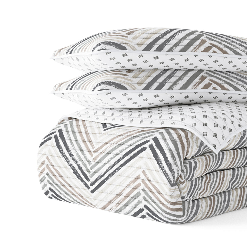Diamond Chevron Reversible Quilted Coverlet Set