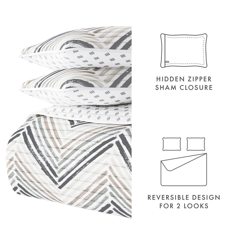 Diamond Chevron Reversible Quilted Coverlet Set