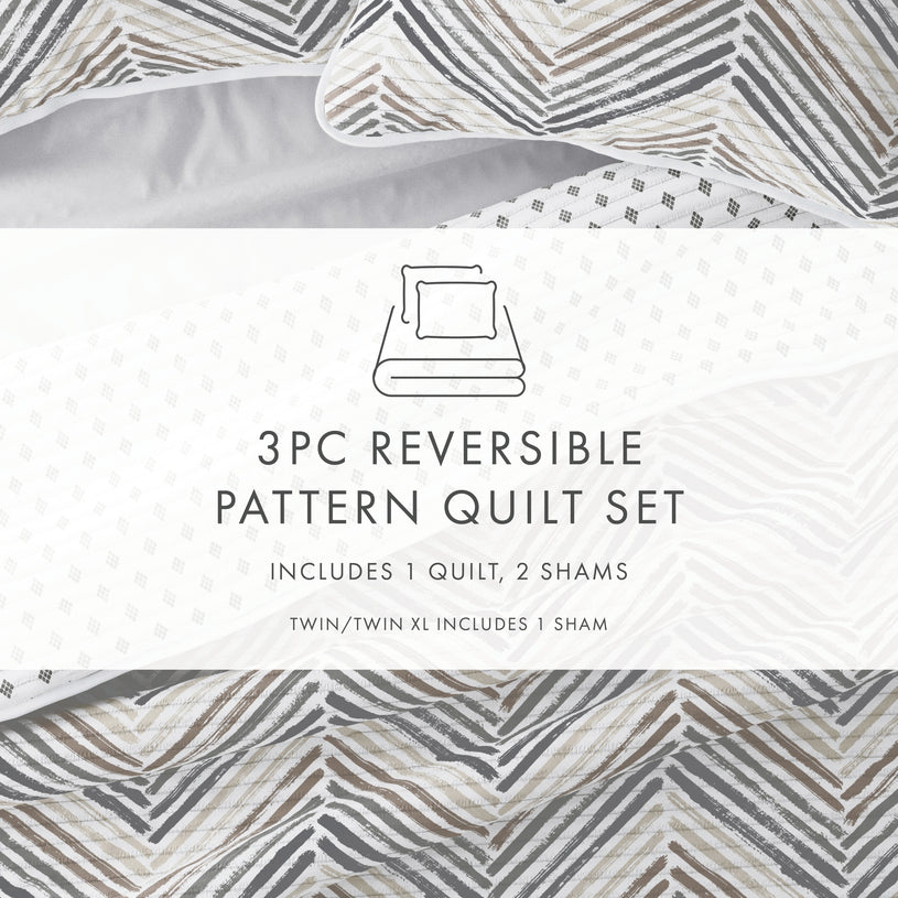 Diamond Chevron Reversible Quilted Coverlet Set
