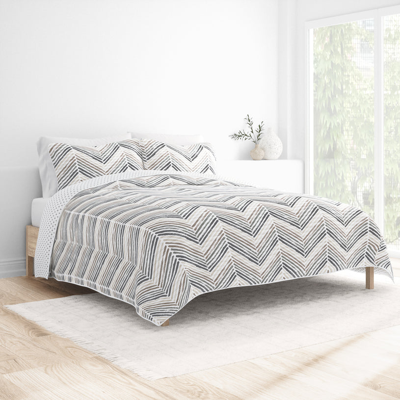 Diamond Chevron Reversible Quilted Coverlet Set