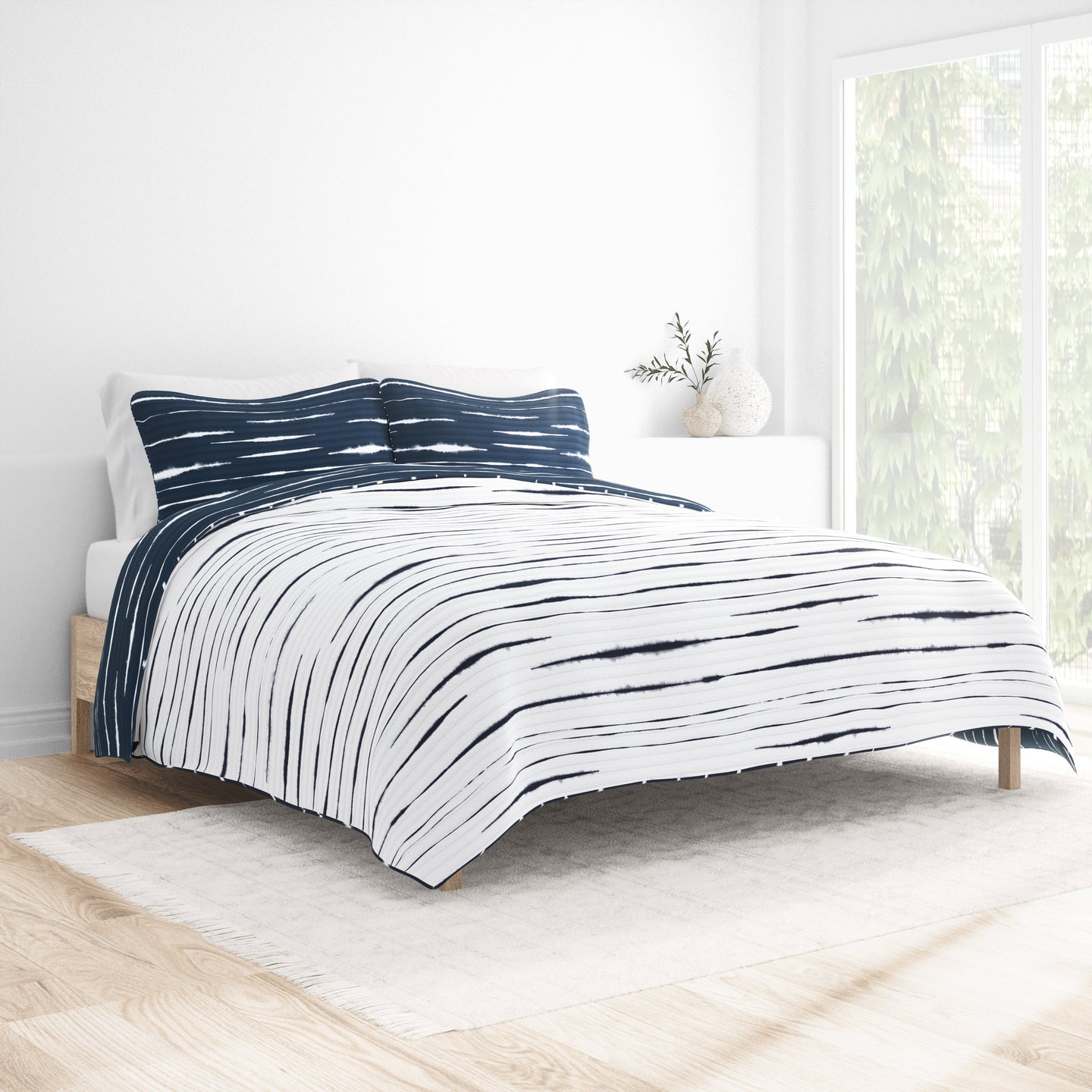 Buy Horizon Lines Reversible Quilted Coverlet Set (Twin/Twin XL), (Navy