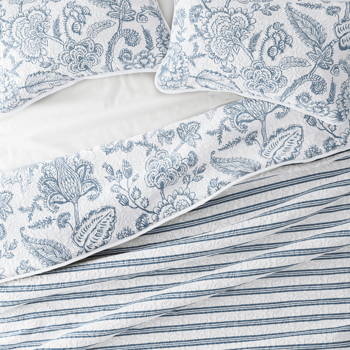 Linen Market Quilt Coverlet Set All Season Patterned Reversible Microfiber Ultra Soft Bedding in Jacobean - King/Cal-King Jacobean Dusk Blue Linen Market Quilt Coverlet Set All Season Patterned Reversible Microfiber Ultra Soft Bedding in Jacobean - King/Cal-King Jacobean Dusk Blue