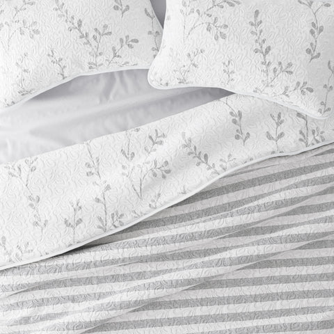 Sprouting Vines Stripe Reversible Quilted Coverlet Set