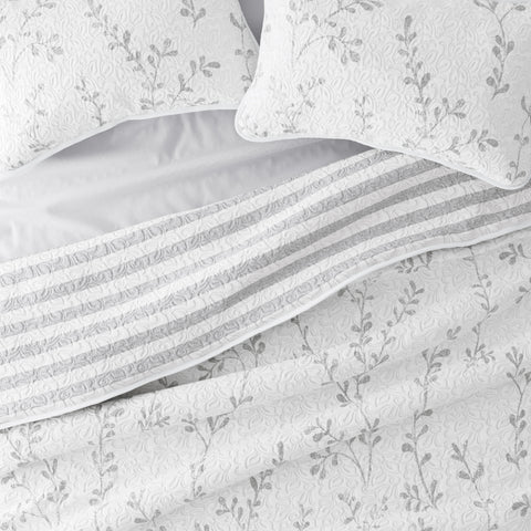 Sprouting Vines Stripe Reversible Quilted Coverlet Set