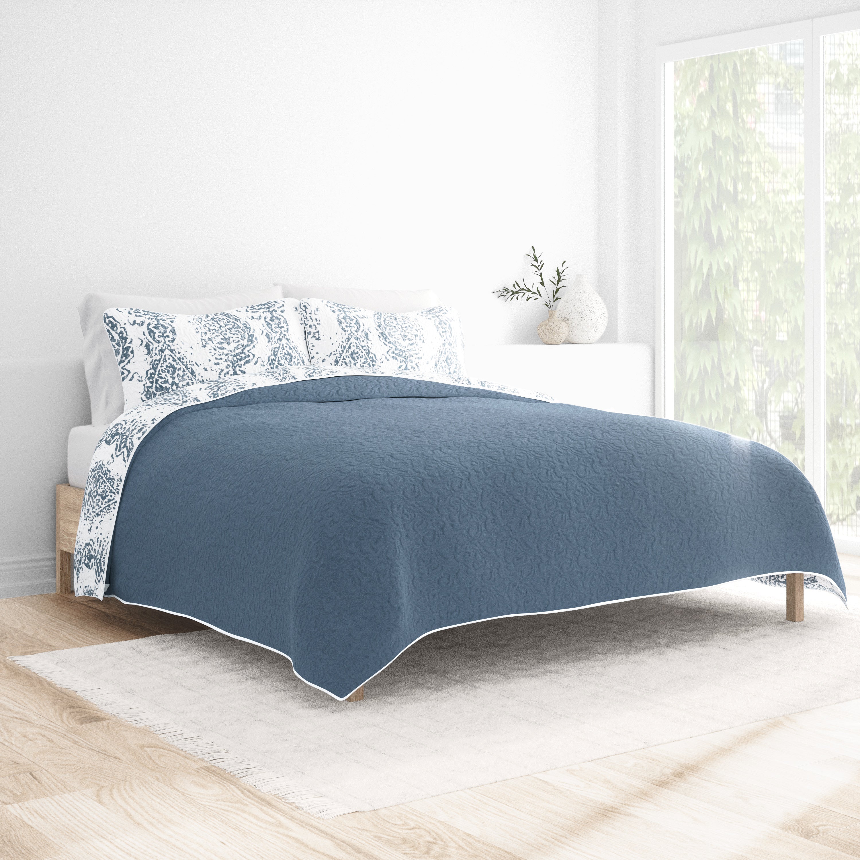 Buy Distressed Damask Reversible Quilted Coverlet Set | LINENS & HUTCH