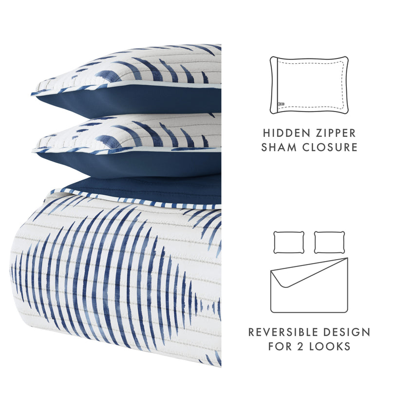 Distressed Diamond Reversible Quilted Coverlet Set