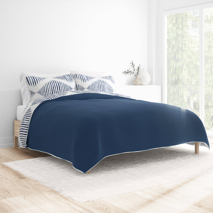 Distressed Diamond Reversible Quilted Coverlet Set