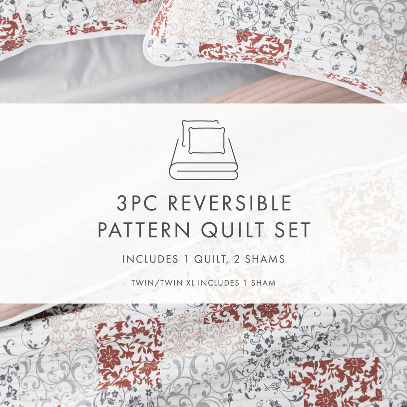 Buy Scrolled Patchwork Reversible Quilted Coverlet Set | LINENS & HUTCH