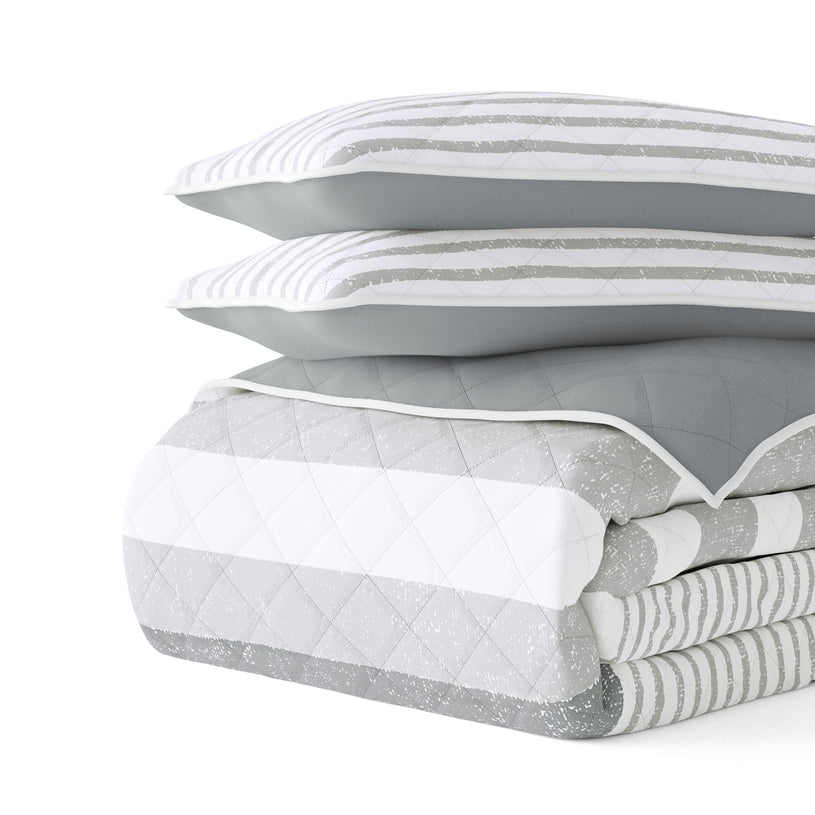 Summer Stripes Reversible Quilted Coverlet Set