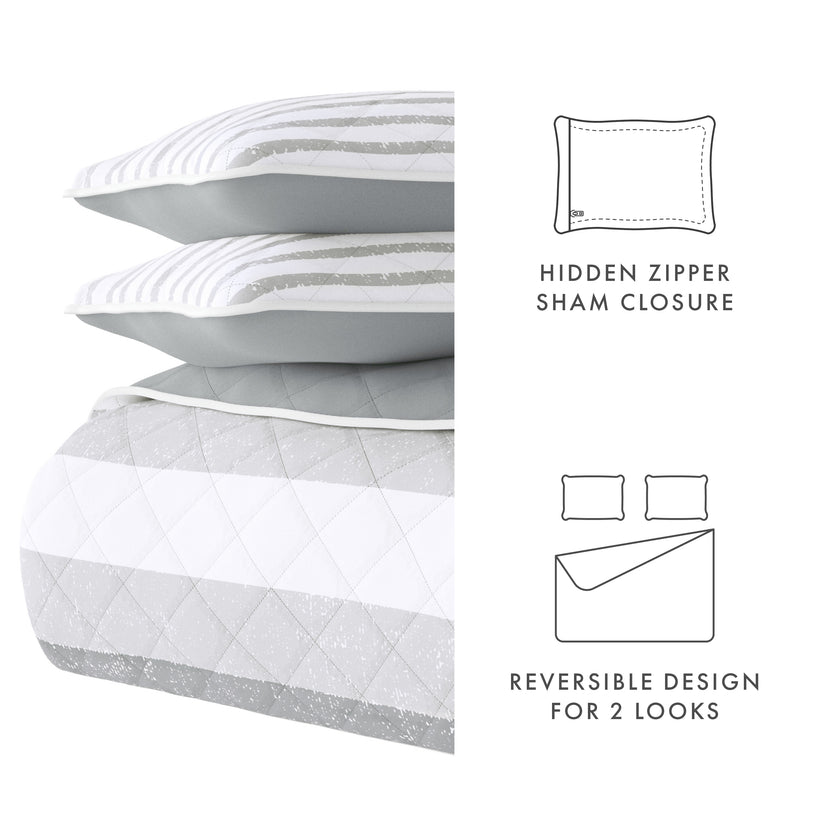 Summer Stripes Reversible Quilted Coverlet Set