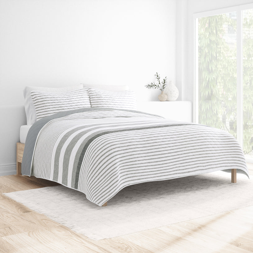 Summer Stripes Reversible Quilted Coverlet Set