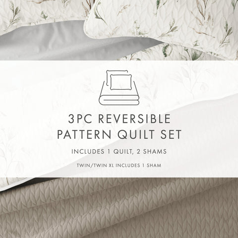 Watercolor Leaves Reversible Quilted Coverlet Set