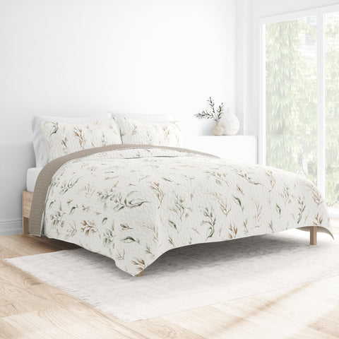 Watercolor Leaves Reversible Quilted Coverlet Set